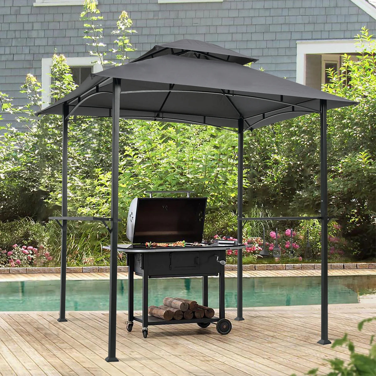 Grey Outdoor Grill Gazebo Canopy Tent with Steel Frame I119
