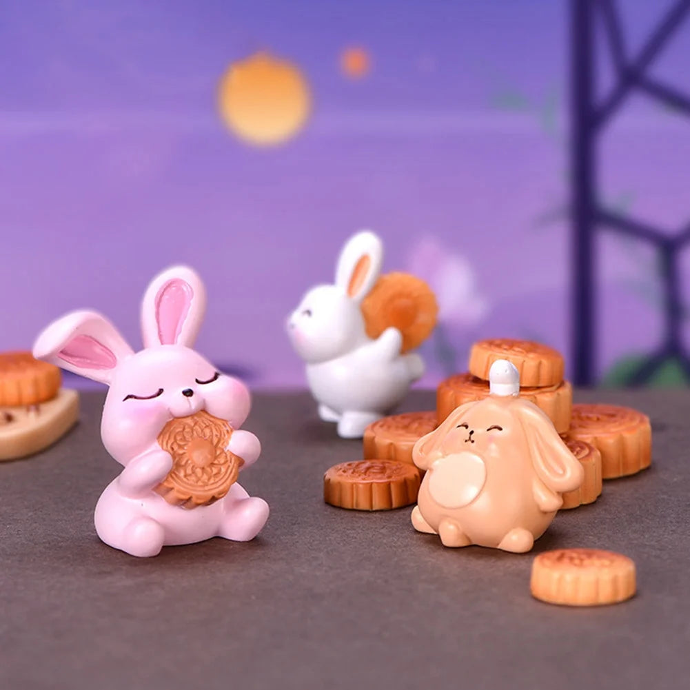 Resin Dollhouse Miniature Moon Cake Rabbit Ornaments Z2530