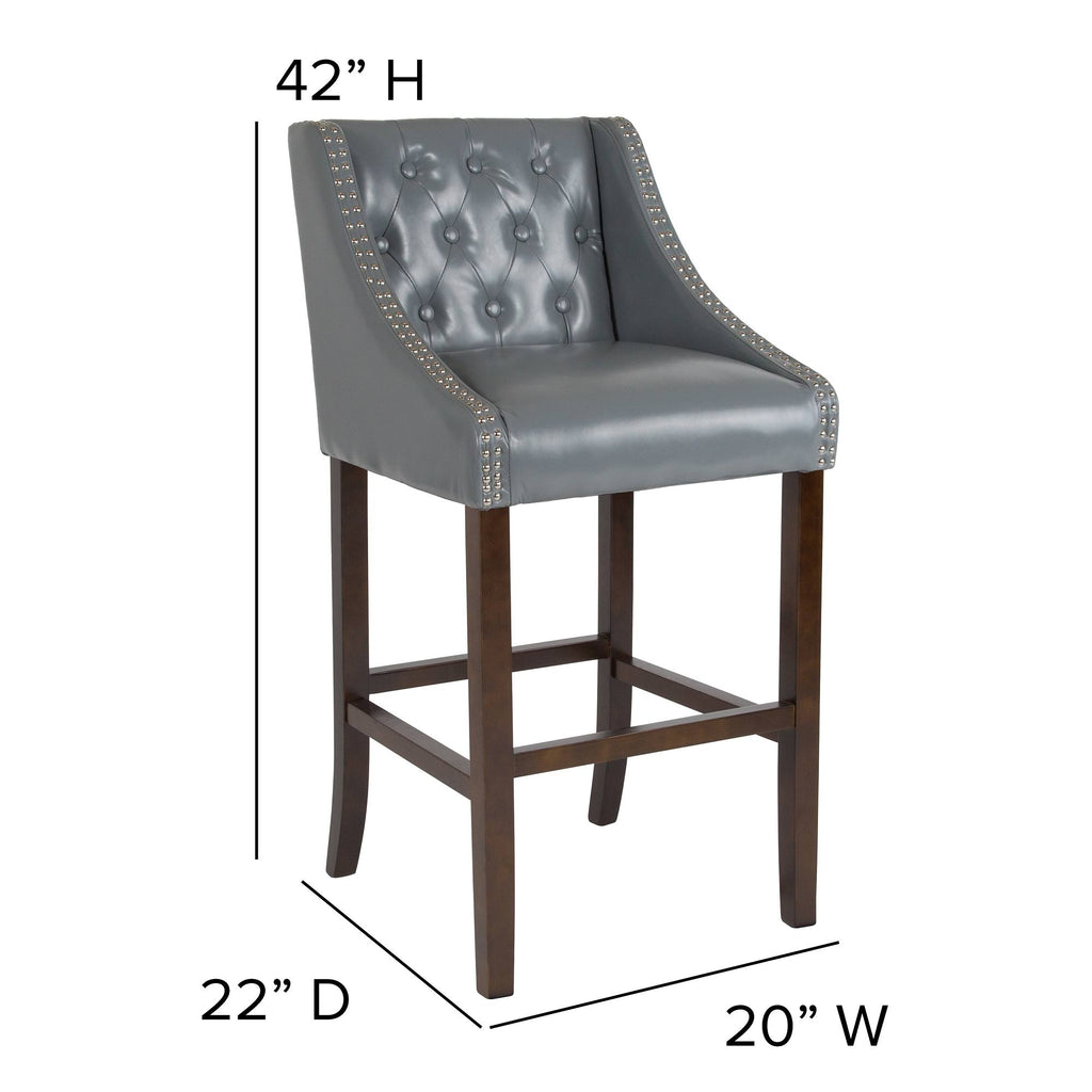 Gray Leather Button Tufted Bar Stool K5386