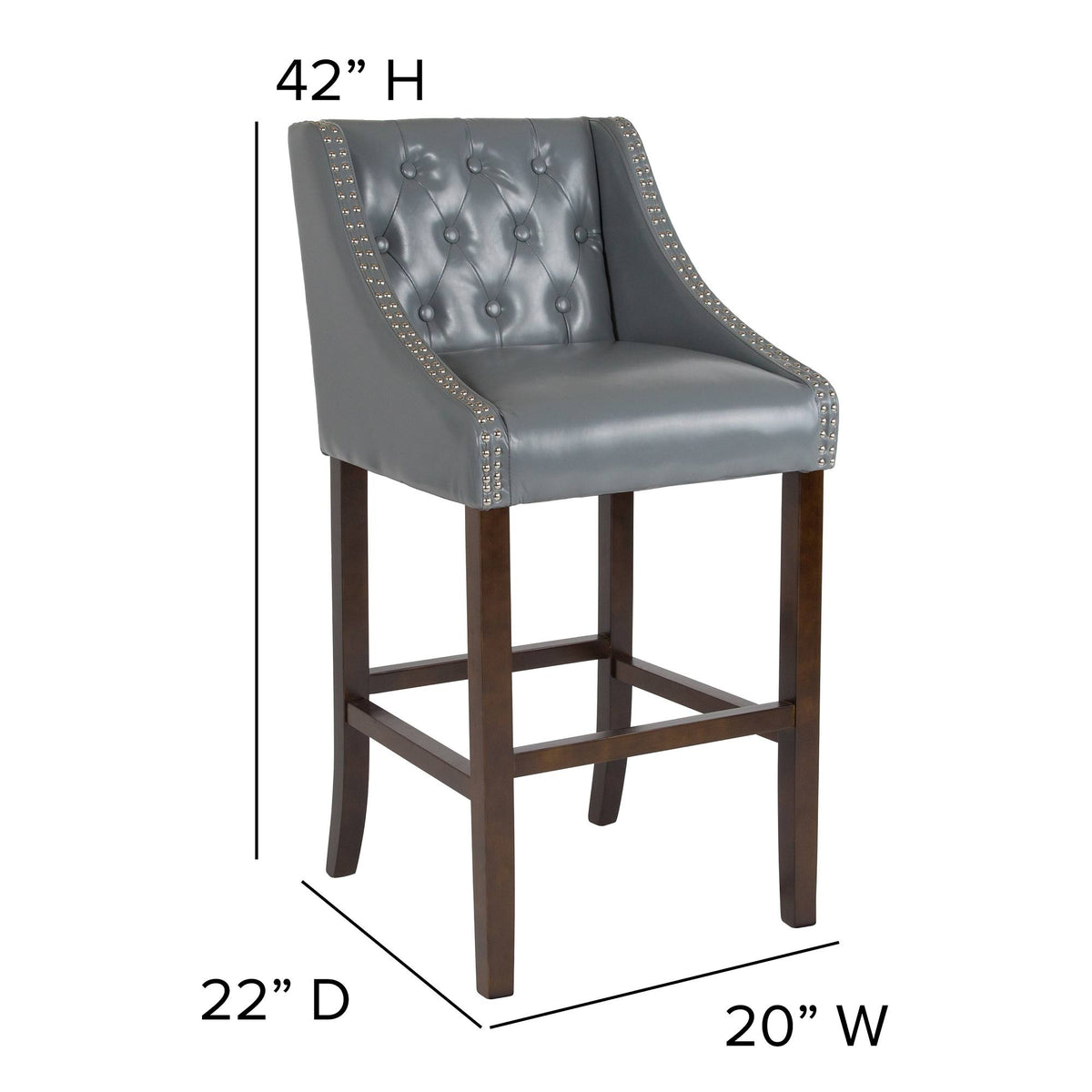 Gray Leather Button Tufted Bar Stool K5386
