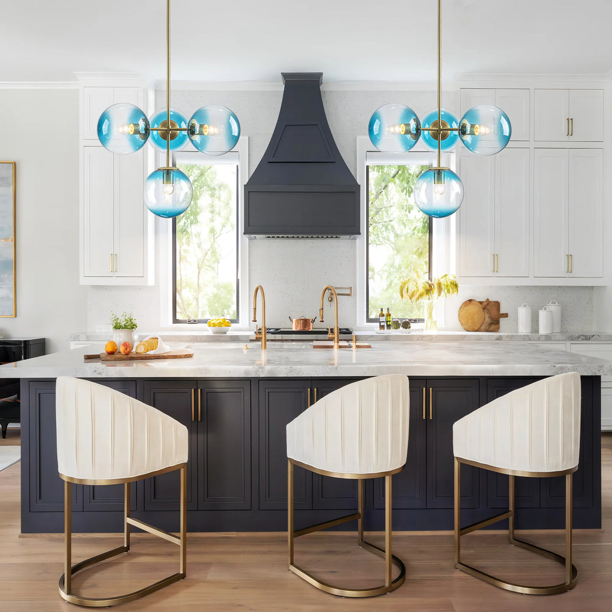 4-Light Gradient Blue Glass Chandelier W695564