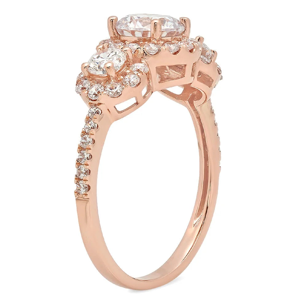 18K Rose Gold Three-Stone Diamond Engagement Ring size 3.5 D516