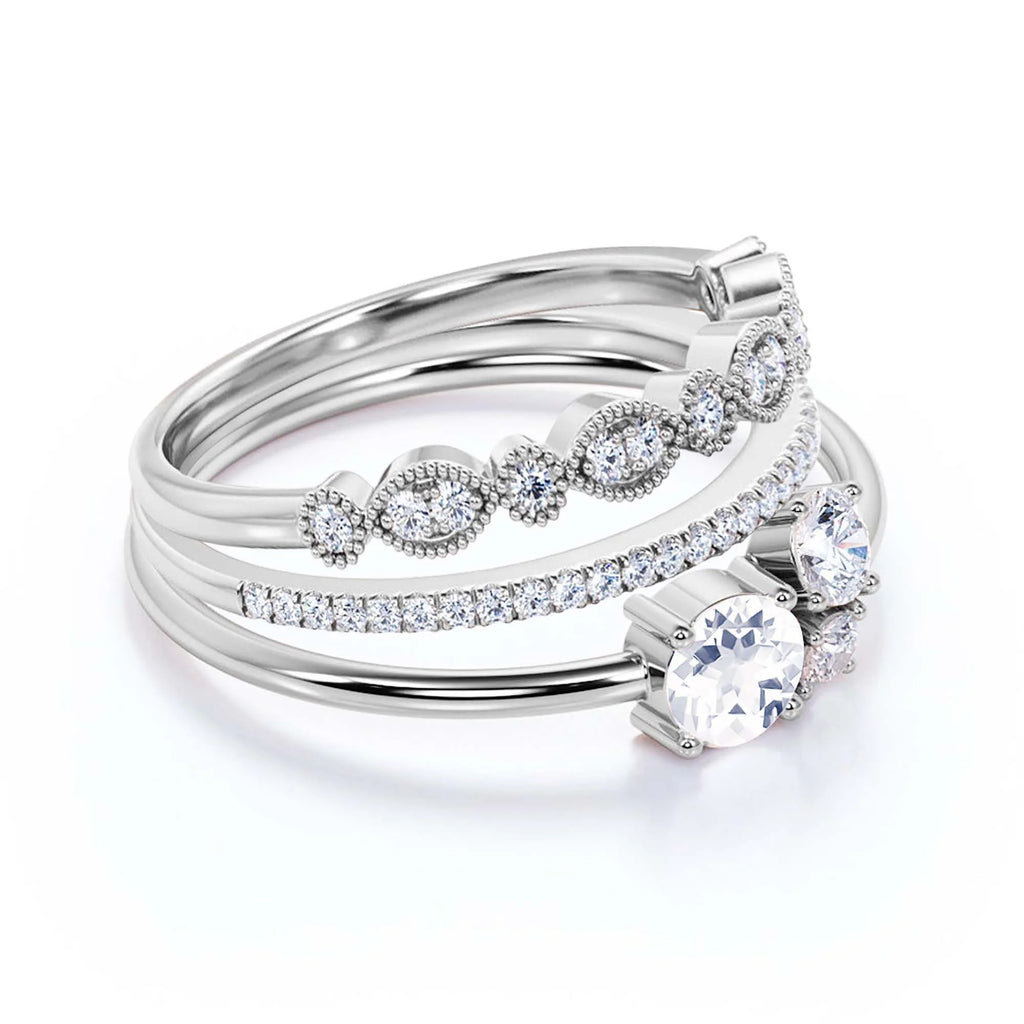 1.55 Carat Round Cut Diamond Moissanite Engagement Ring in 925 Sterling Silver With 18k White Gold Plating R3707