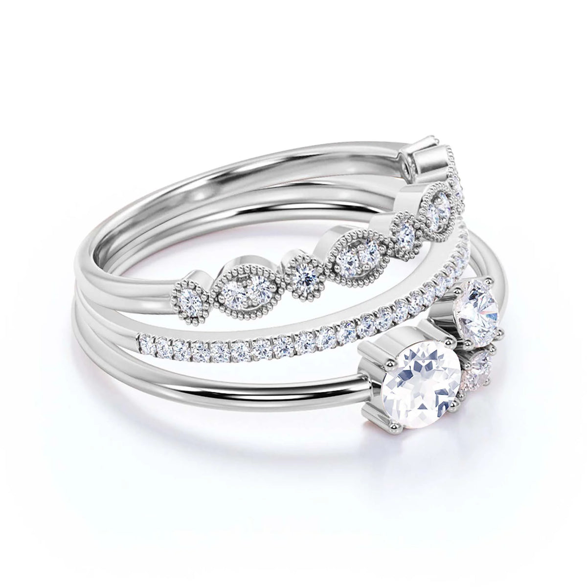 1.55 Carat Round Cut Diamond Moissanite Engagement Ring in 925 Sterling Silver With 18k White Gold Plating R3707