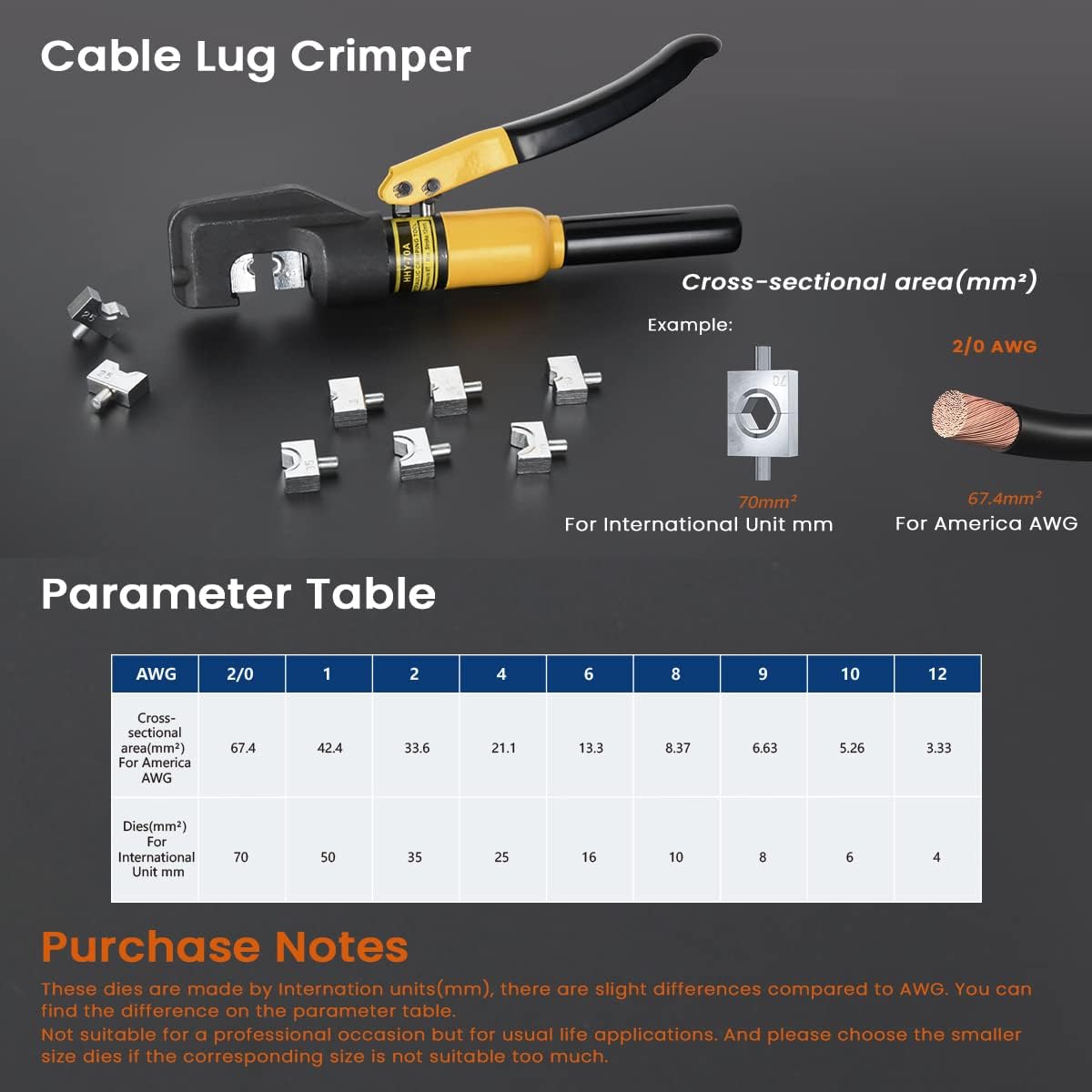Hydraulic Wire Crimping Tool With 9 Pairs of Dies V60072