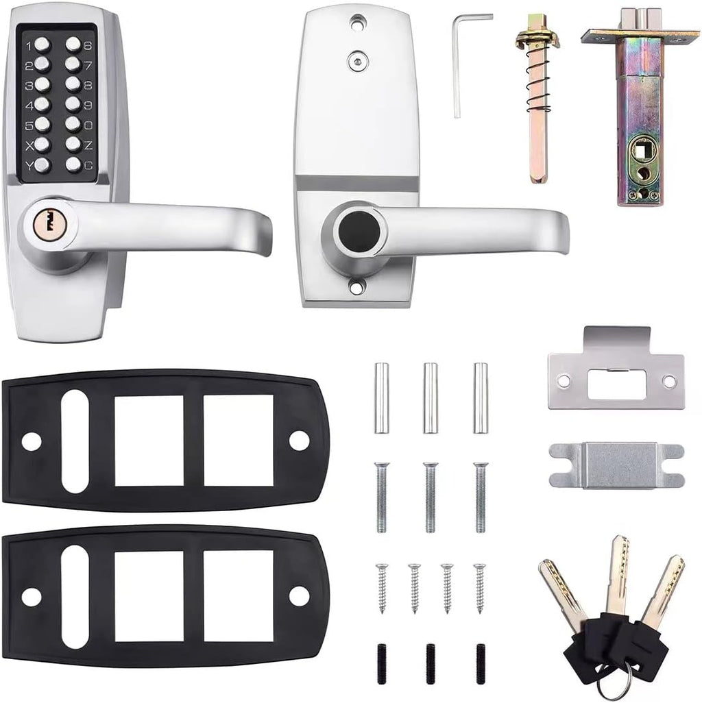 Mechanical Push Button Lever Lock, 60mm Backset, 13 Digit Keypad, Satin Chrome T966