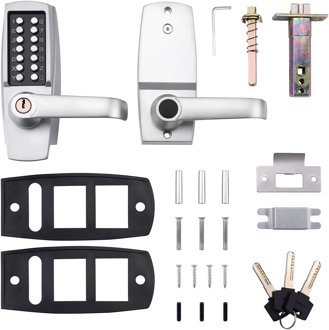 Mechanical Push Button Lever Lock, 60mm Backset, 13 Digit Keypad, Satin Chrome T966