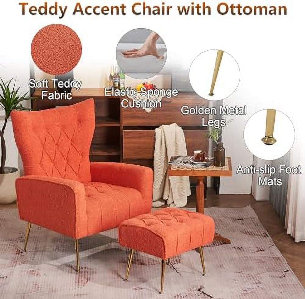 Velvet Accent Chair with Ottoman Button Tufted Armchair F60952