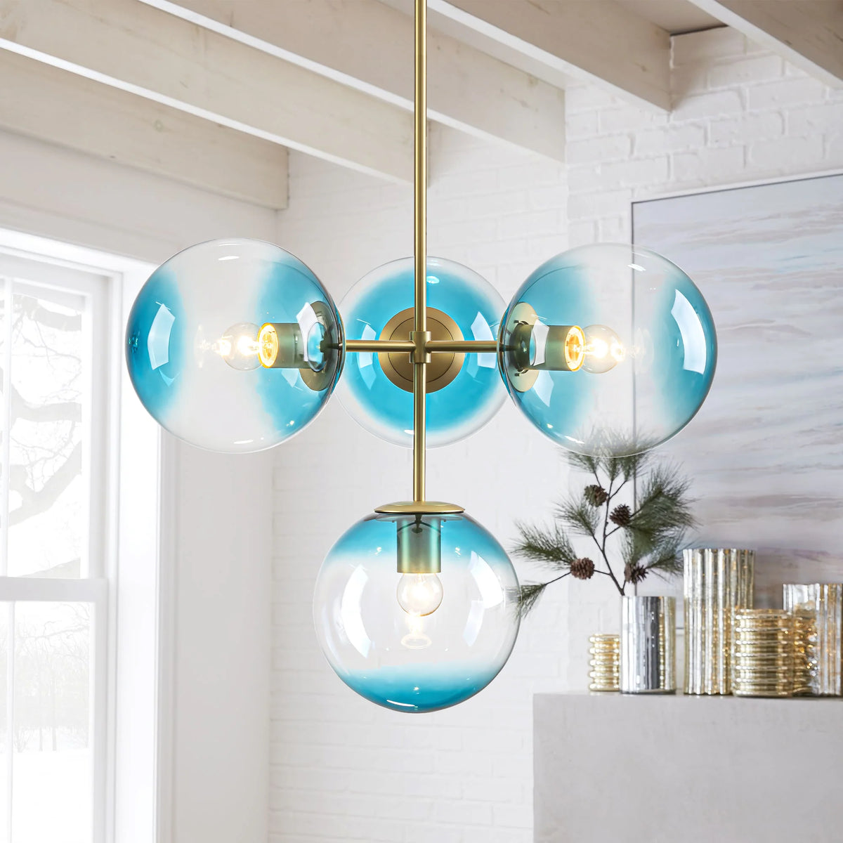 4-Light Gradient Blue Glass Chandelier W695564
