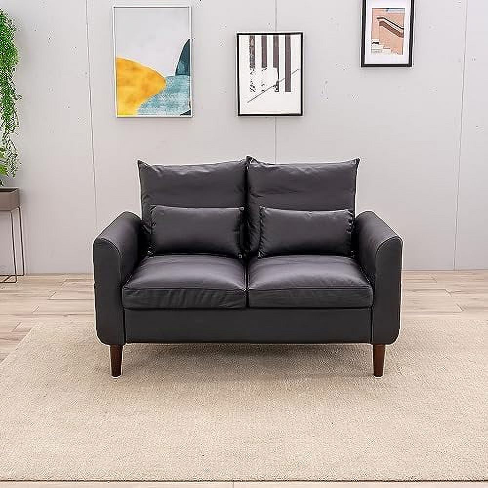 Black Faux Leather 2-Seater Sofa with Wood Leg Y95583