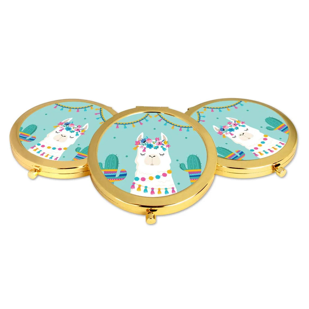 Gold Compact Mirror with Llama Graphic Y133