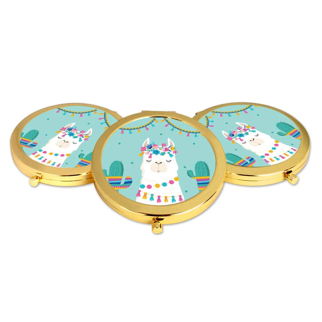 Gold Compact Mirror with Llama Graphic Y133