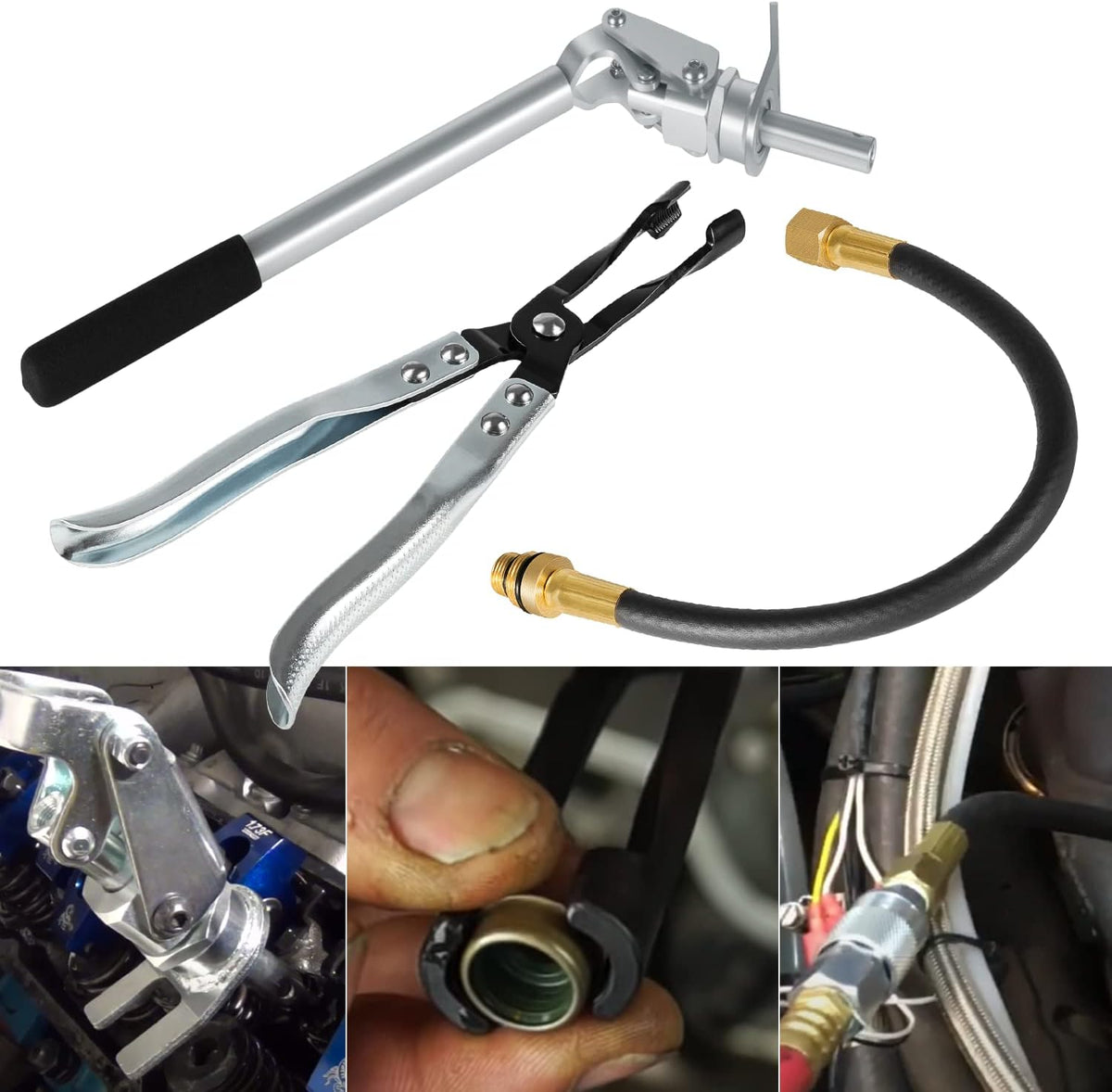 3PCS Valve Replacement Tools Set with Valve Spring Tool, Valve Holder Hose and Valve Stem Seal Pliers S854483