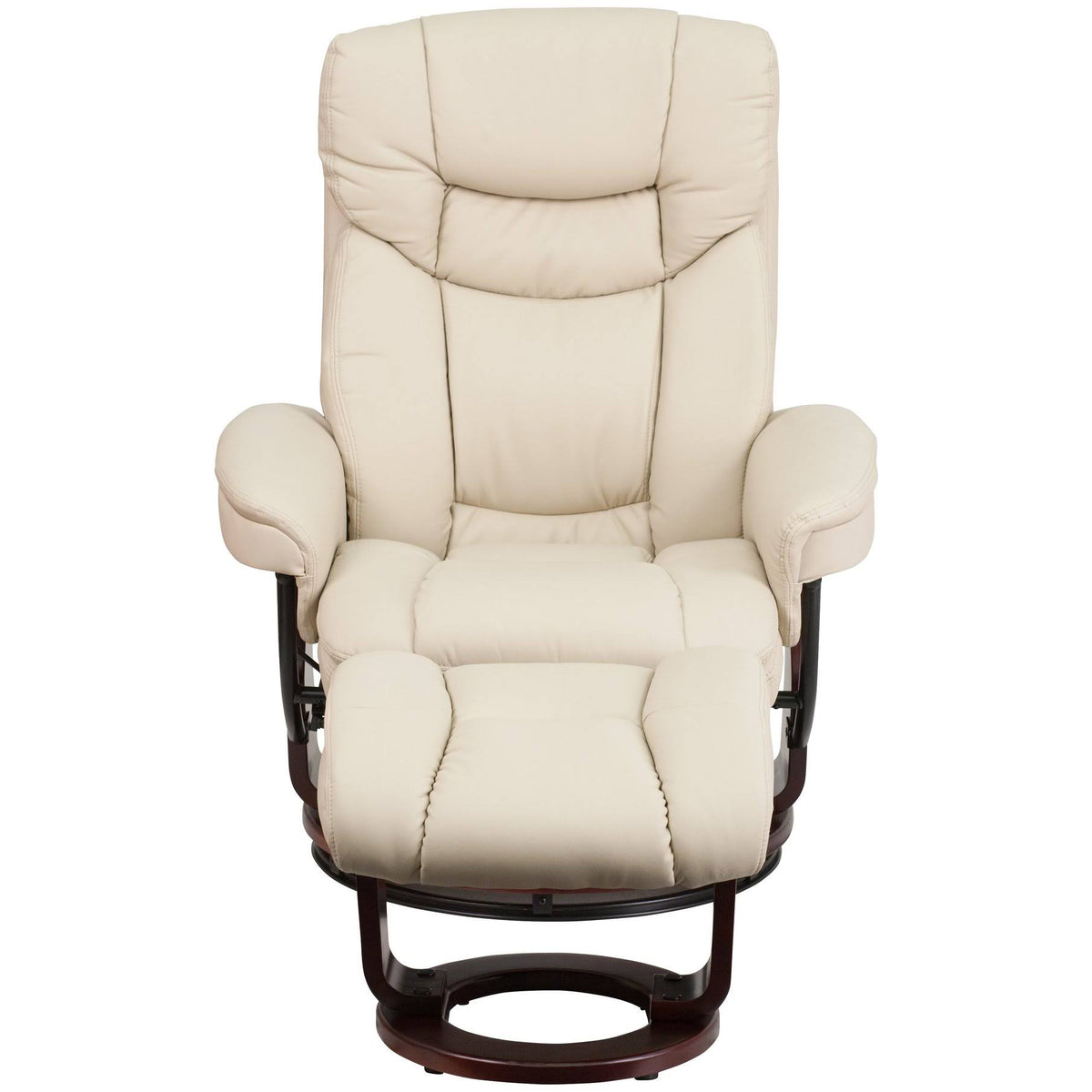 Beige Multi Position Recliner with Curved Ottoman and Swivel Wood Base M936