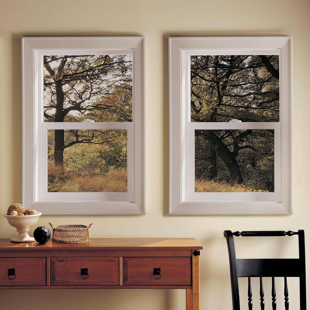 Desert Sand Vinyl Single Hung Window with Fiberglass Mesh Screen O581877