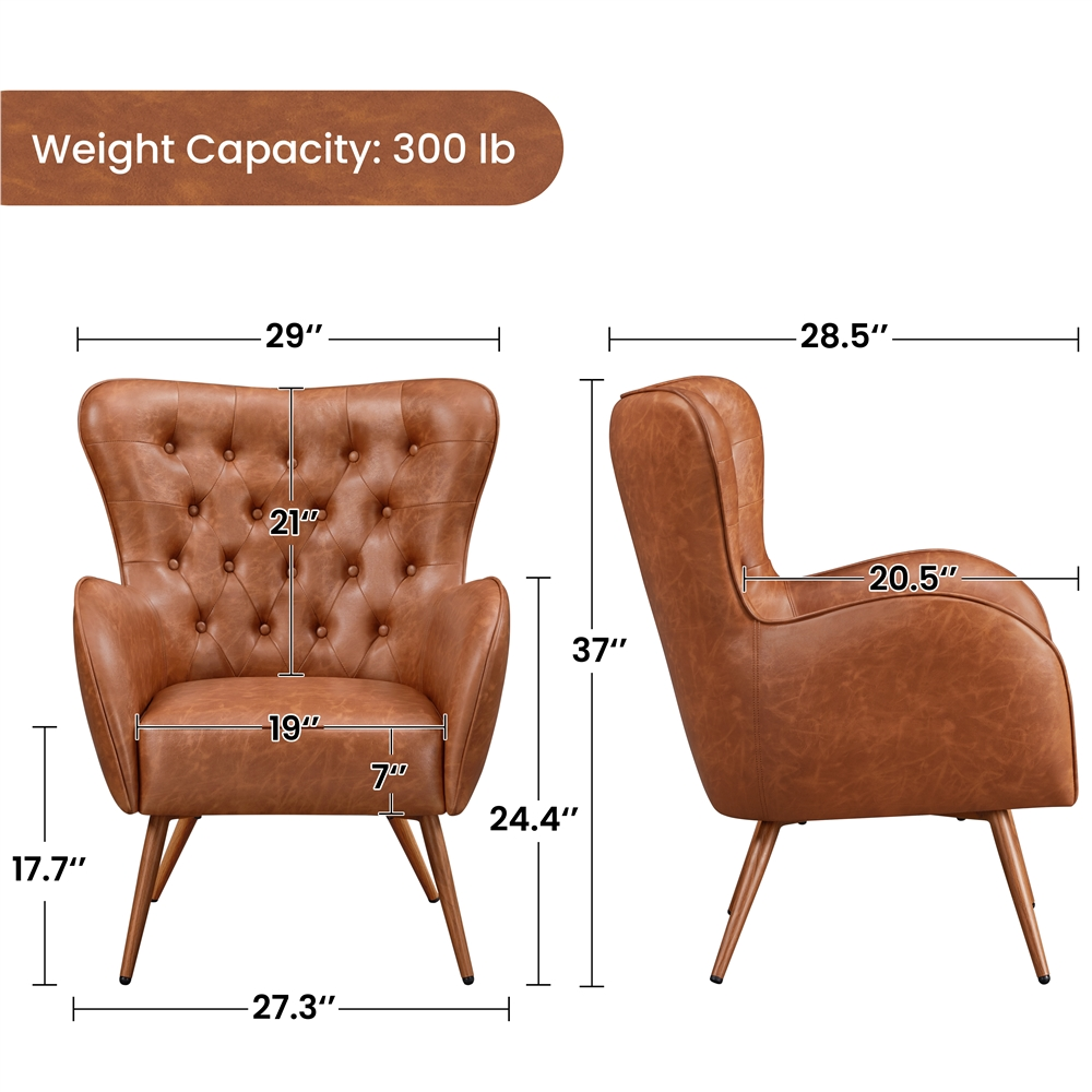 Brown Faux Leather Tufted Accent Chair, 2pcs N115289