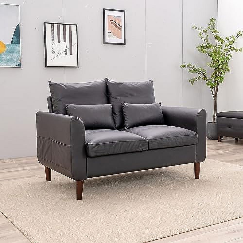 Black Faux Leather 2-Seater Sofa with Wood Leg Y95583