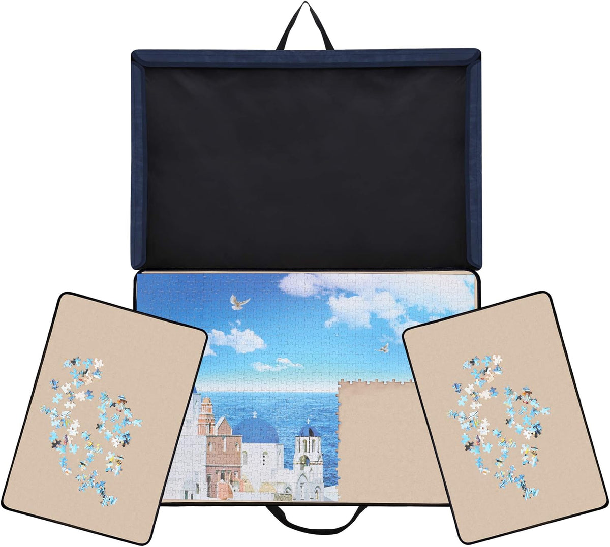 Jigsaw Puzzle Board with Trays & Cover, Non-Slip Surface, for Up to 1000 Pieces (Khaki) W497