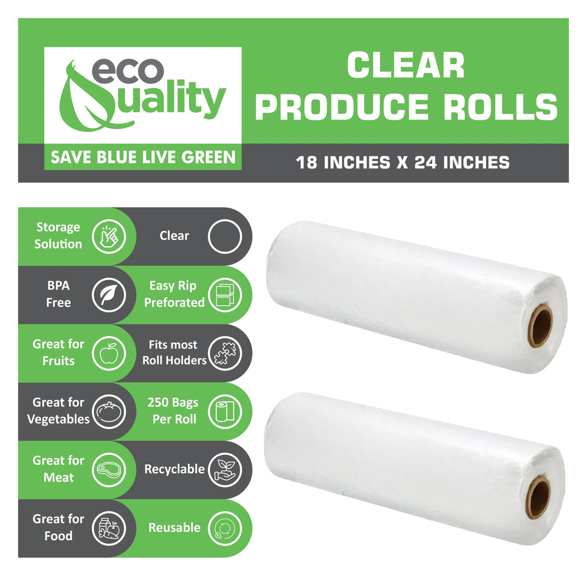 Clear Plastic Produce Bags on a Roll, 250 Bags A854