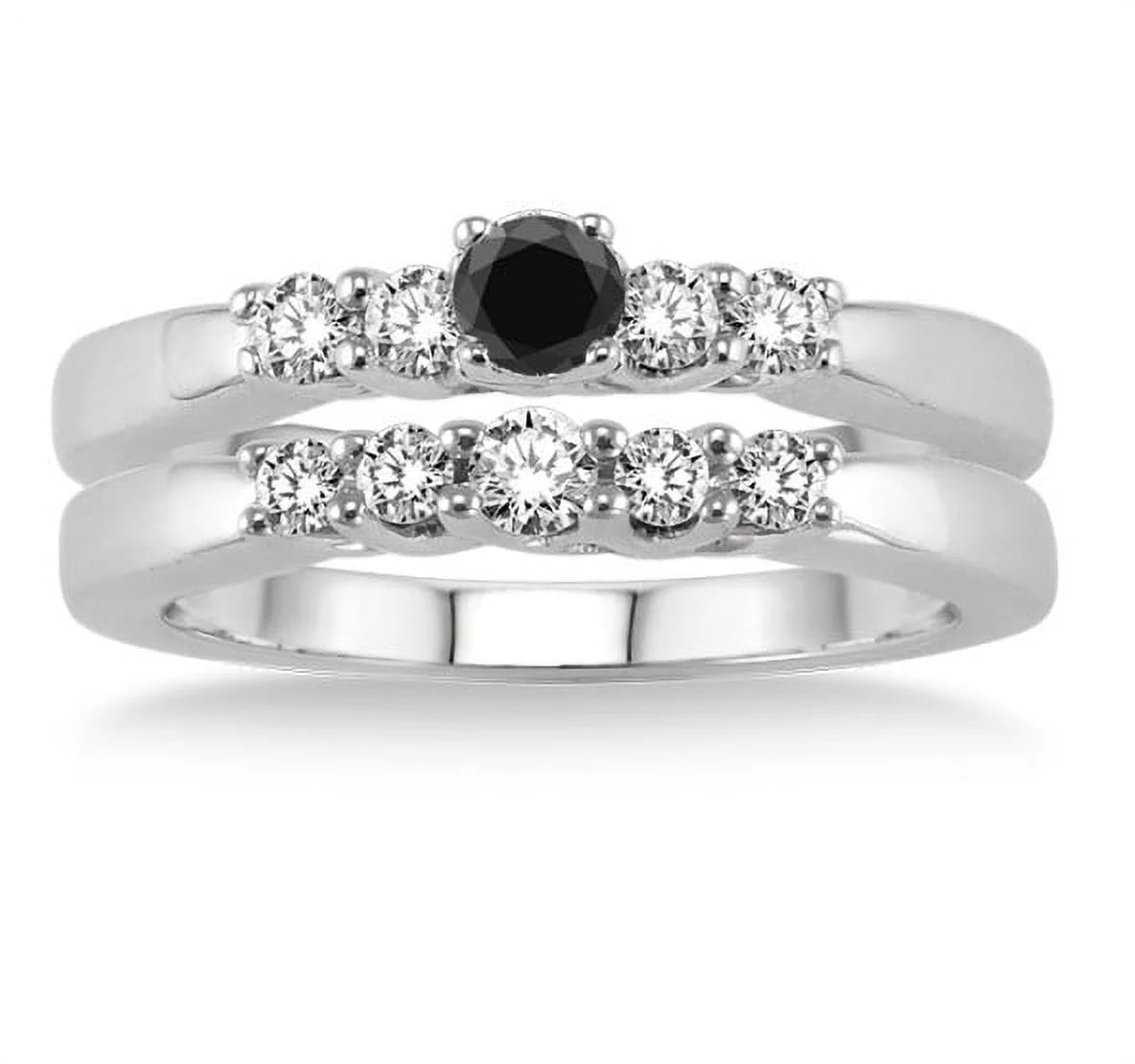 1.25 Carat Black Diamond 5 Stone Bridal Set on 10k White Gold Q69247