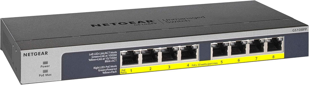 8-Port Gigabit Ethernet Unmanaged PoE Switch with 8 x PoE+ @ 123W J61592