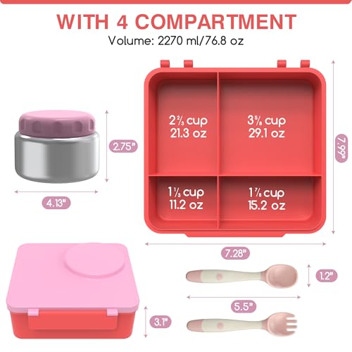 Leak-Proof Bento Box with Insulated Thermos Food Jar, 4 Compartments, Blue G138
