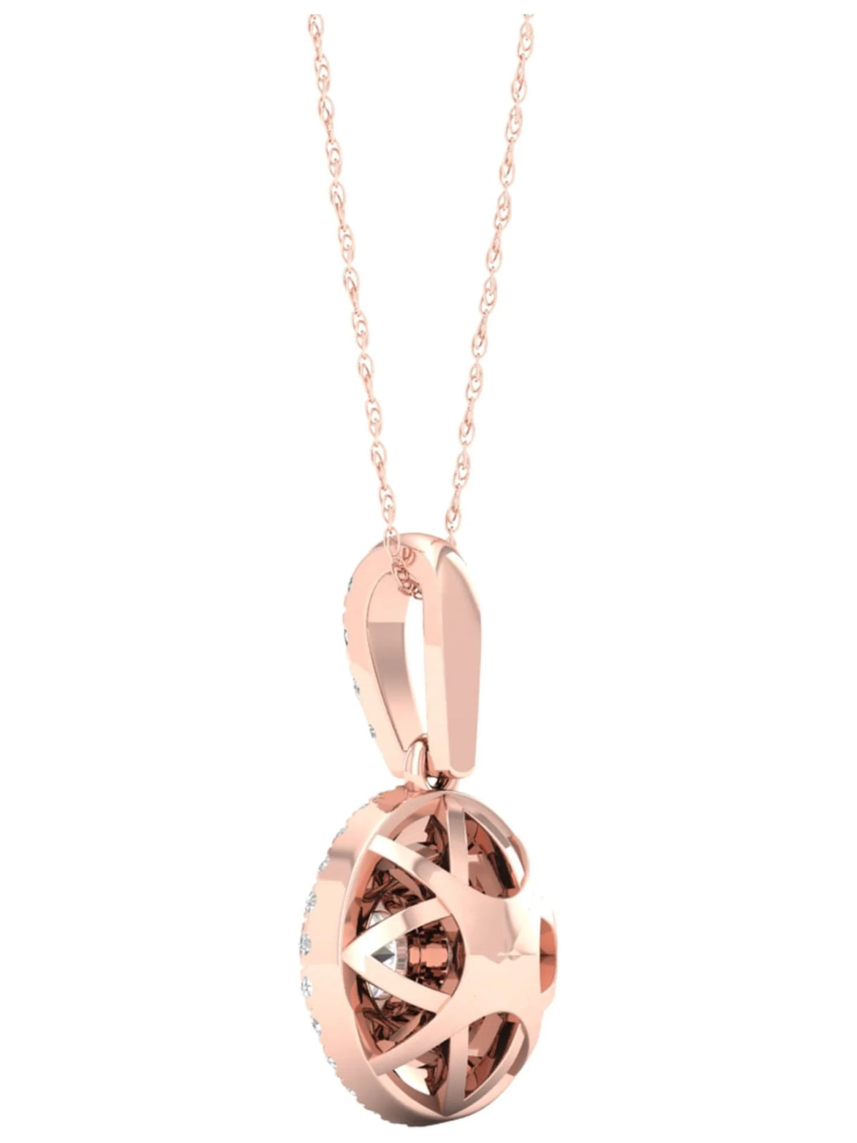 10K Rose Gold Diamond Cluster Halo Pendant Necklace I542561
