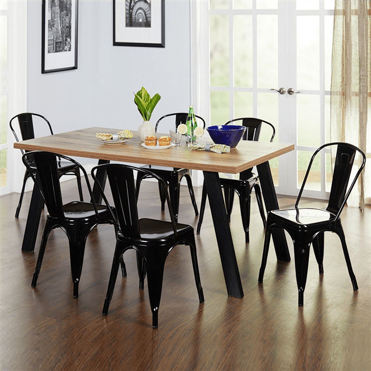 18 Inch Iron Metal Bar Chair Black (Set of 4) N711