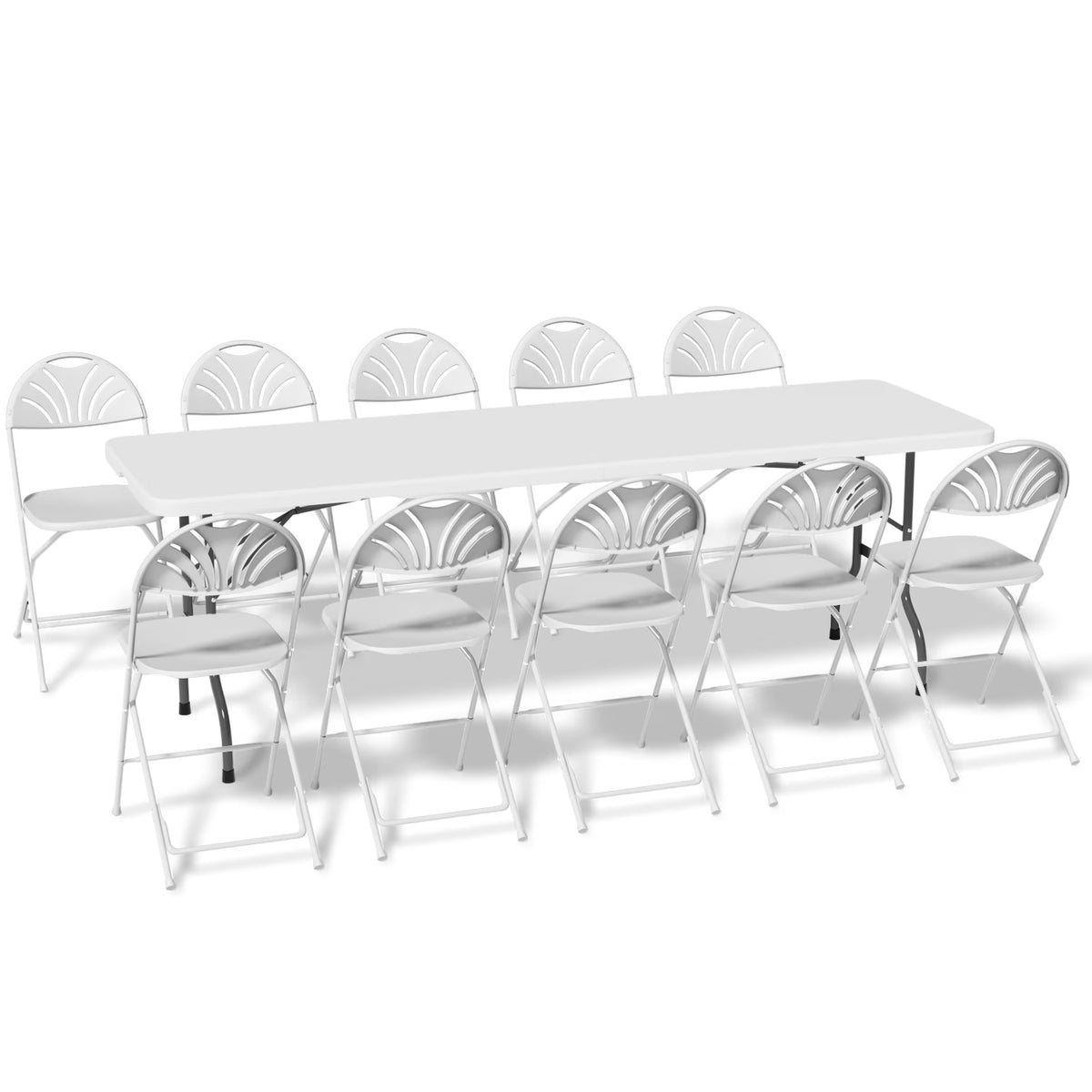 11 Pieces 8 Ft White Fold-in-Half Card Table and 10 Chairs Set W1998