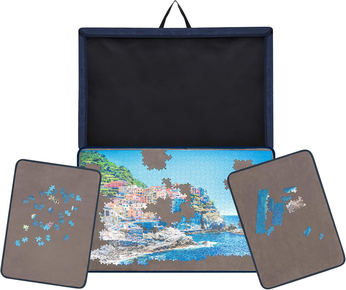 Jigsaw Puzzle Board with Trays & Cover, Non-Slip Surface, for Up to 1000 Pieces (Khaki) W497