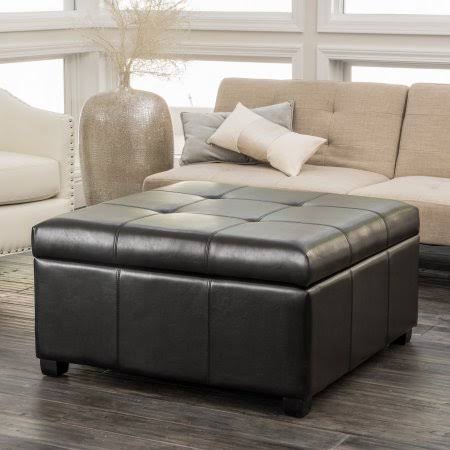 Bonded Leather Storage Ottoman, Brown J658