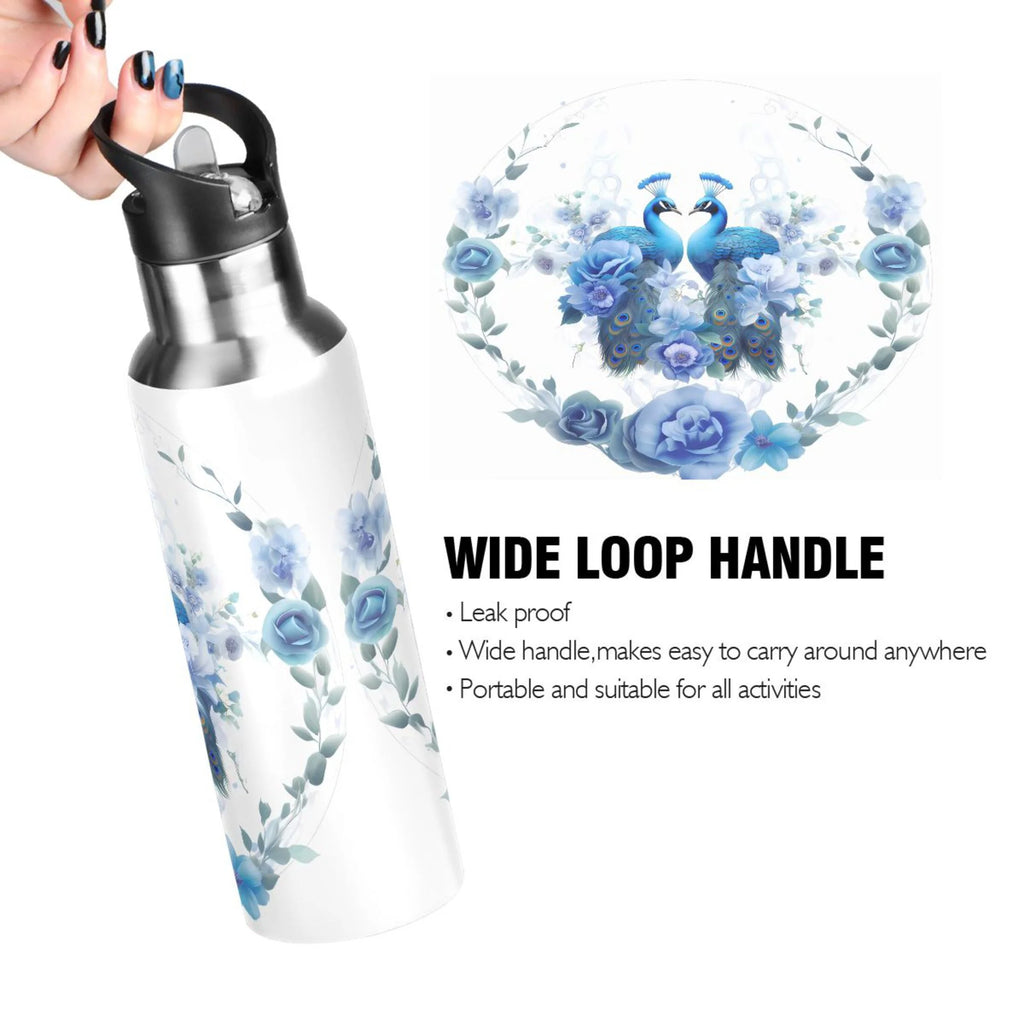 Stainless Steel Insulated Thermos Vacuum Flask Water Bottle with Straw Lid T7537