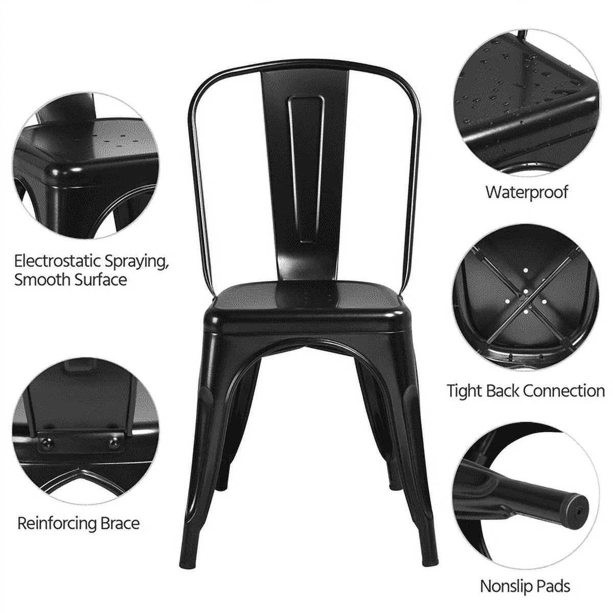 18 Inch Iron Metal Bar Chair Black (Set of 4) N711