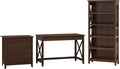 54W Computer Desk with 2 Drawer Lateral File Cabinet and 5 Shelf Bookcase, Pure White Oak R3589