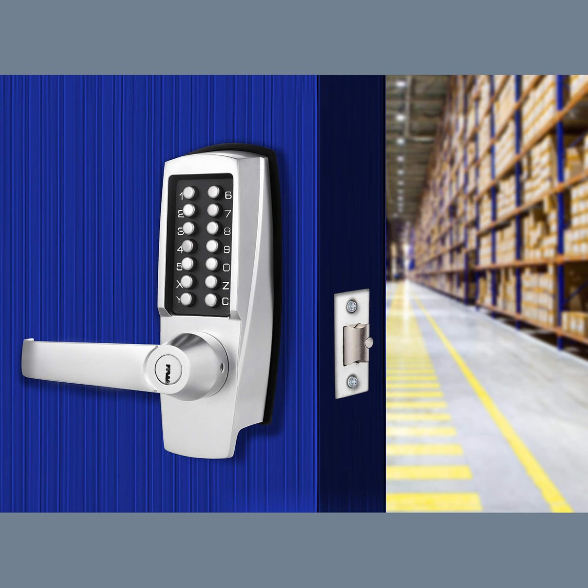 Mechanical Push Button Lever Lock, 60mm Backset, 13 Digit Keypad, Satin Chrome T966