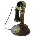 Antique Style Telephone Made from Real Wood, Black Plastic Parts Partially Gilded with Brass D911556