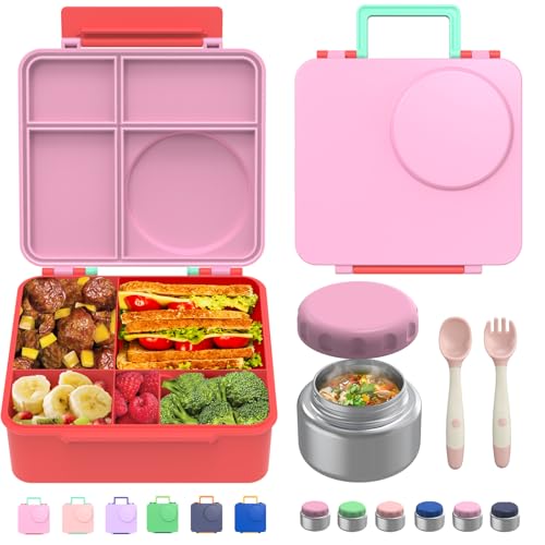Leak-Proof Bento Box with Insulated Thermos Food Jar, 4 Compartments, Blue G138