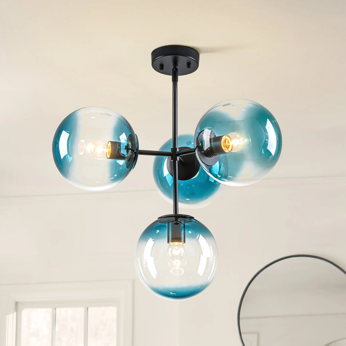 4-Light Gradient Blue Glass Chandelier W695564