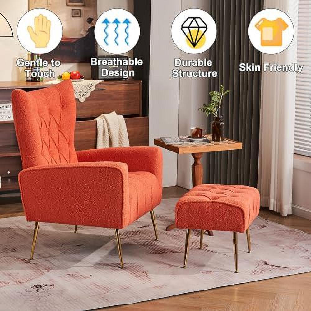 Velvet Accent Chair with Ottoman Button Tufted Armchair F60952