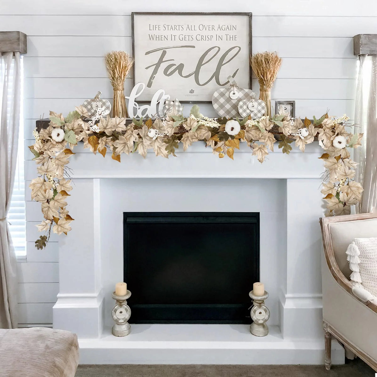 6 Ft Autumn Maple Leaf Pumpkin Berry Garland H8020