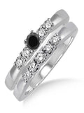 1.25 Carat Black Diamond 5 Stone Bridal Set on 10k White Gold Q69247
