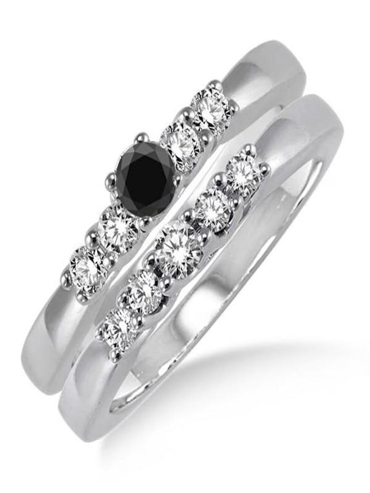 1.25 Carat Black Diamond 5 Stone Bridal Set on 10k White Gold Q69247