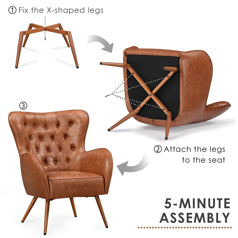 Brown Faux Leather Tufted Accent Chair, 2pcs N115289