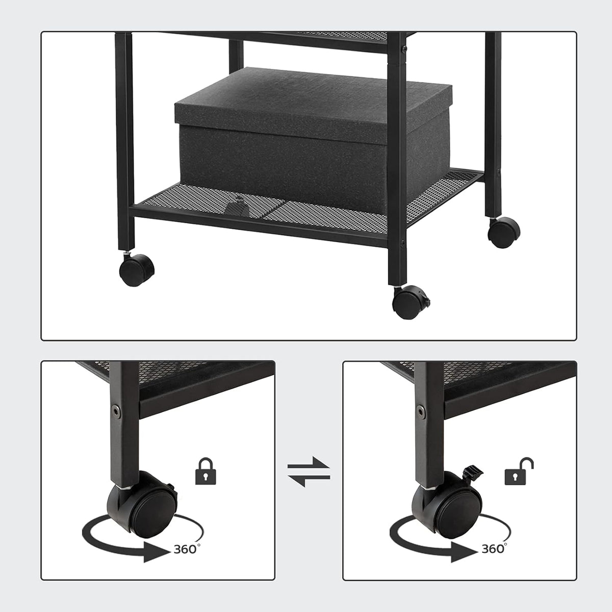3-Tier Printer Cart with Storage Shelf and Wheels G1310