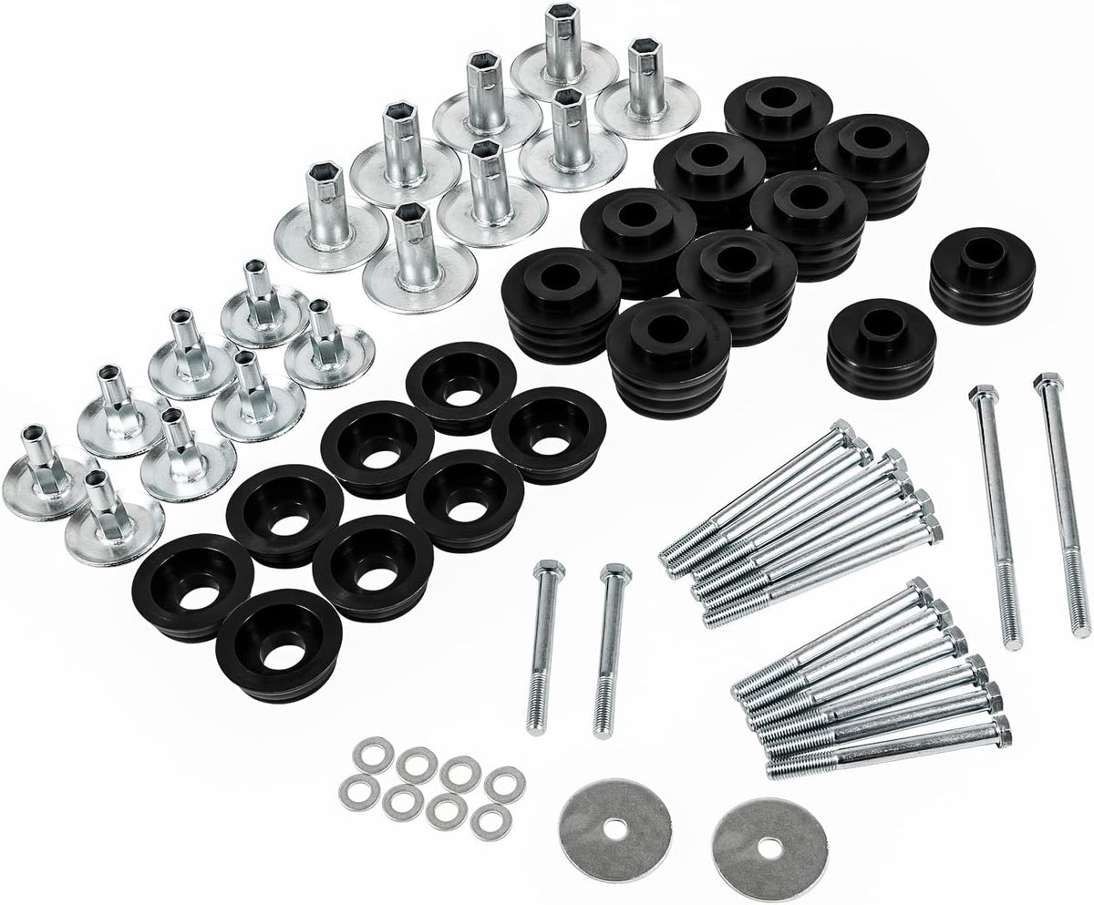 Polyurethane Body Mount Bushing Kit with Steel Sleeves and Hardware E65409