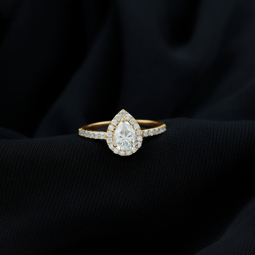 Pear Shape Moissanite Halo Engagement Ring, 10K Yellow Gold, US 3.50 D7711