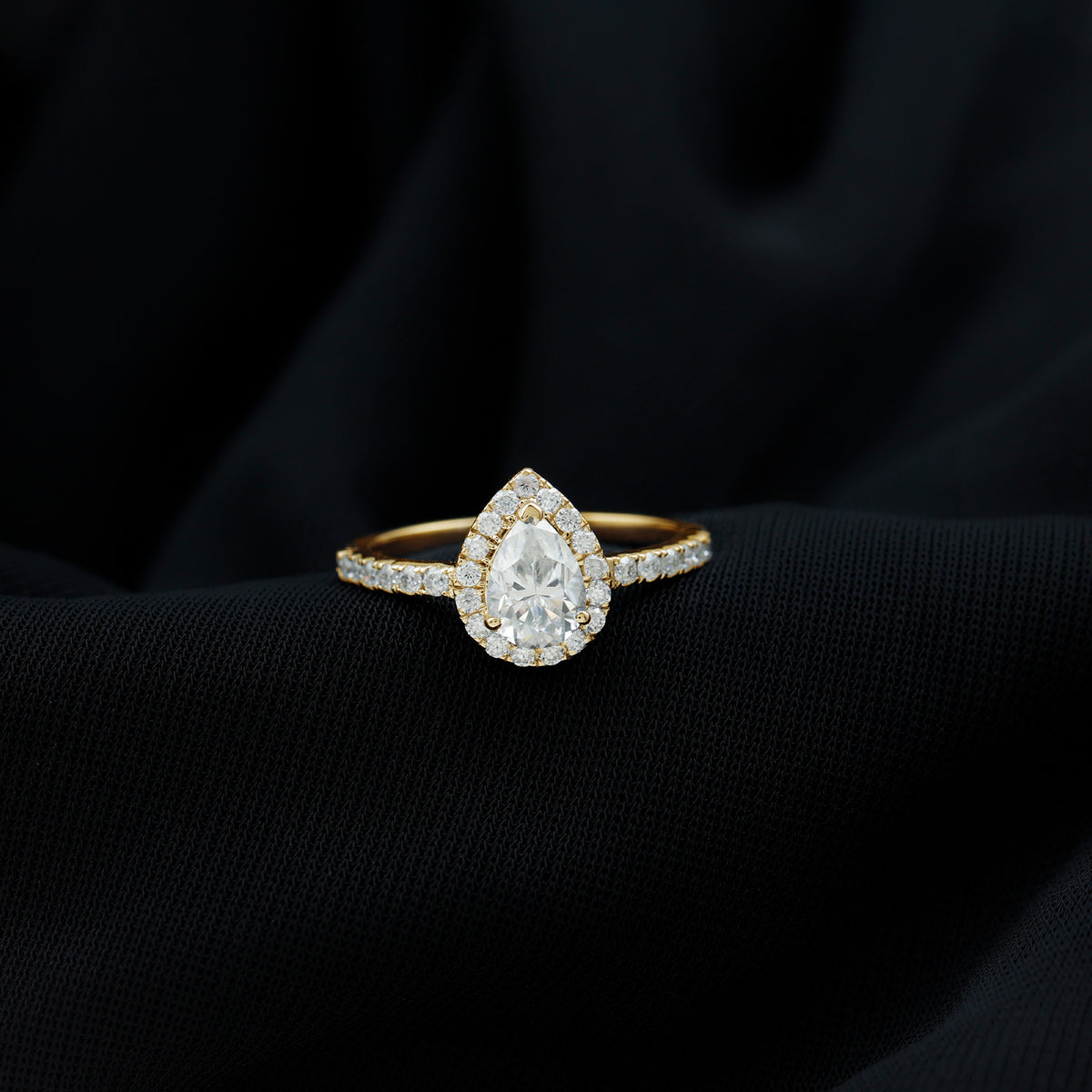 Pear Shape Moissanite Halo Engagement Ring, 10K Yellow Gold, US 3.50 D7711