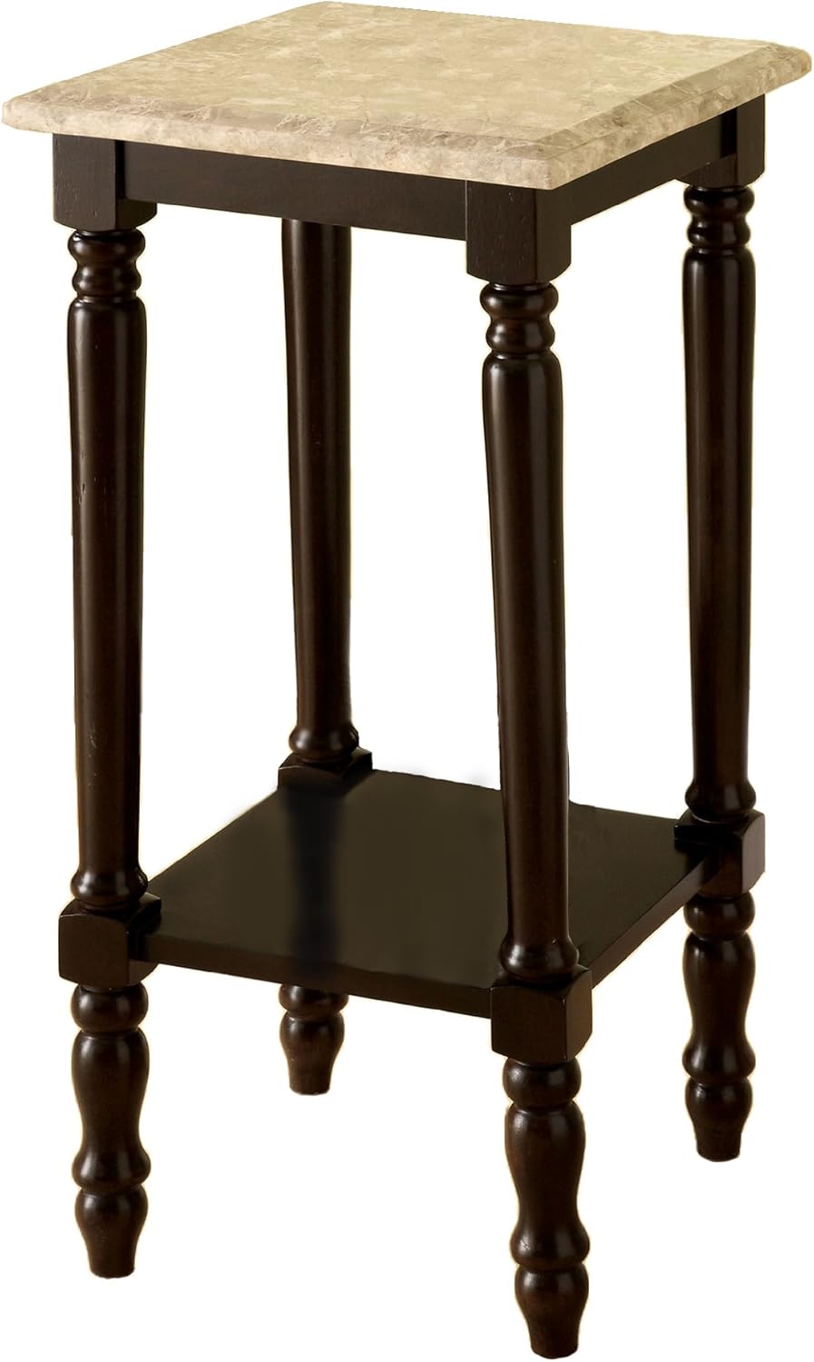 Round Stand with Genuine Marble Top, Dark Cherry Finish Z9844