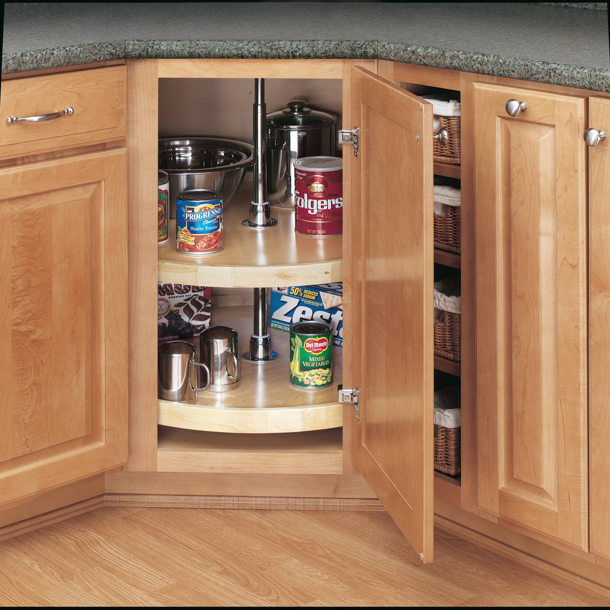 28x22 Wood Full Circle Lazy Susan 2-Shelf V1347