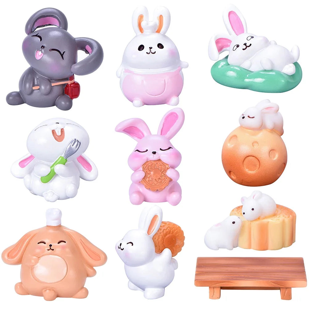 Resin Dollhouse Miniature Moon Cake Rabbit Ornaments Z2530
